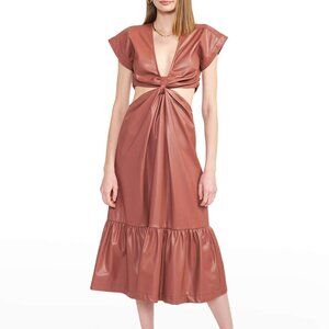 EN SAISON - "Lana" Vegan Leather Cut-out Midi Dress, Mauve - Size Medium